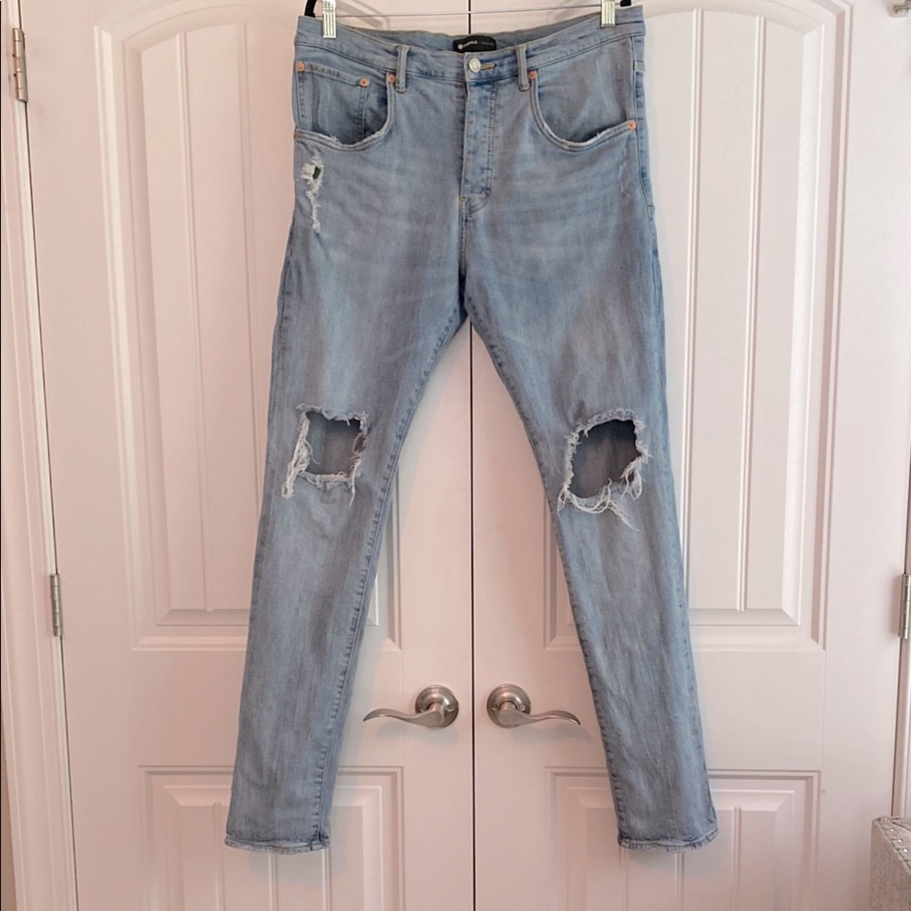 PURPLE Brand Men's P002 Blue Fit Mid Slim Jeans Men's Size 36 x 32 Button Fly‎